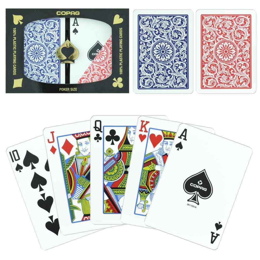 2 Deck Set of Washable Copag Plastic Playing Cards with Bonus Cut Card - Choose Colors & Style! (Blue/RED)