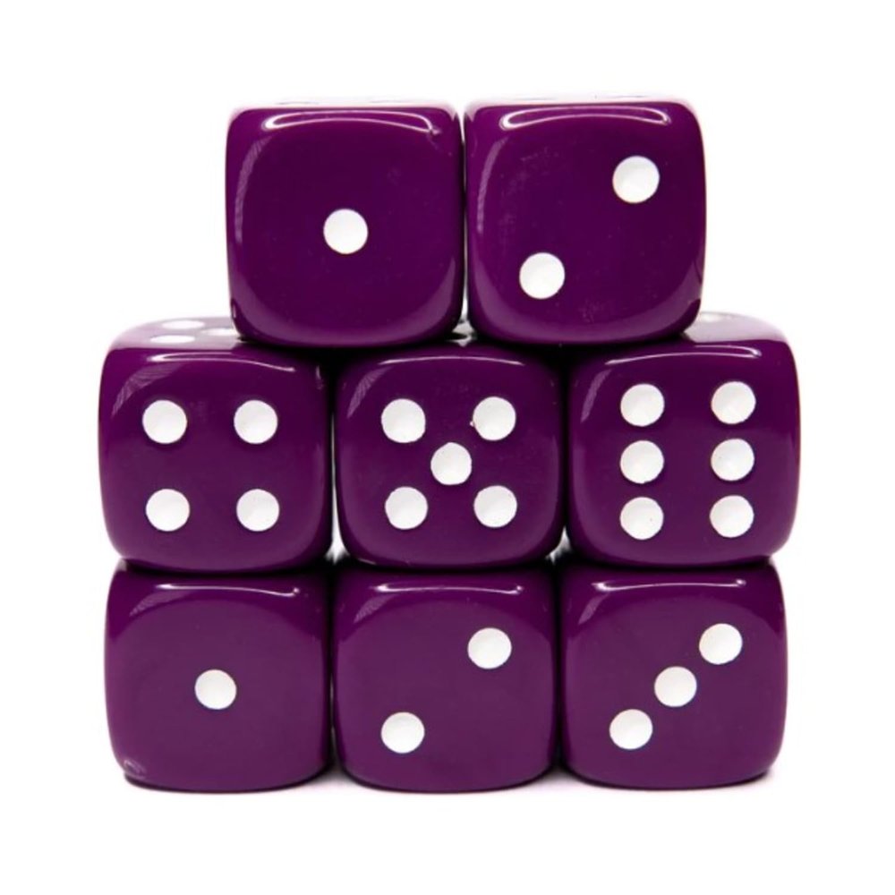 Opaque Dark Purple w/White Ink - Set of 12d6 pips 18mm Dice Set of 12d6 pips 18mm