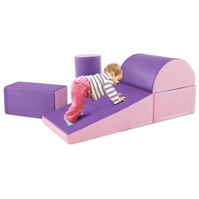 Costzon 5 Pieces Climbing Toys for Toddlers, Soft Foam Block Play Structures Infants Climbers for Child Development, Waterproof Kids Climbing Toys Indoor for Preschool Baby (Pink & Purple)