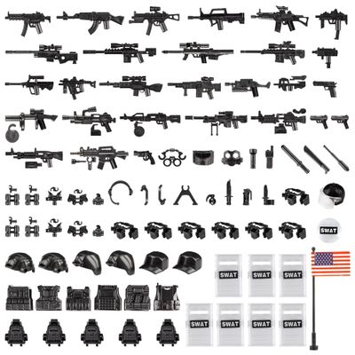 MaozyHomie Weapons Pack Military Weapons Accessories Chicken Gear Weapon Parts Toys Military Equipment Battle Blocks Bricks Compatible with Major Brand, 3 Years Old and up, Us Weapons(88pcs)