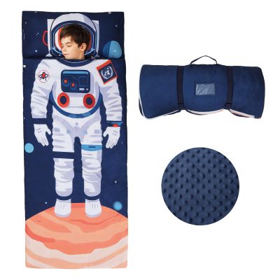 Kids Sleeping Bag Toddler Nap Mat with Removable Pillow, Large Foldable Sleeping Bag for Girls Boys, Easy Clean Slumber Bag with Double Zip for Camping School Preschool Daycare, 5923 inch Astronauts
