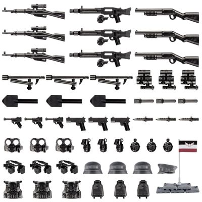 MaozyHomie 63 Pcs Battle Blocks Bricks Weapons Pack Military Weapons Accessories German WW2 Weapons Toys Military Equipment Compatible with Major Brand, 3 Years Old and up