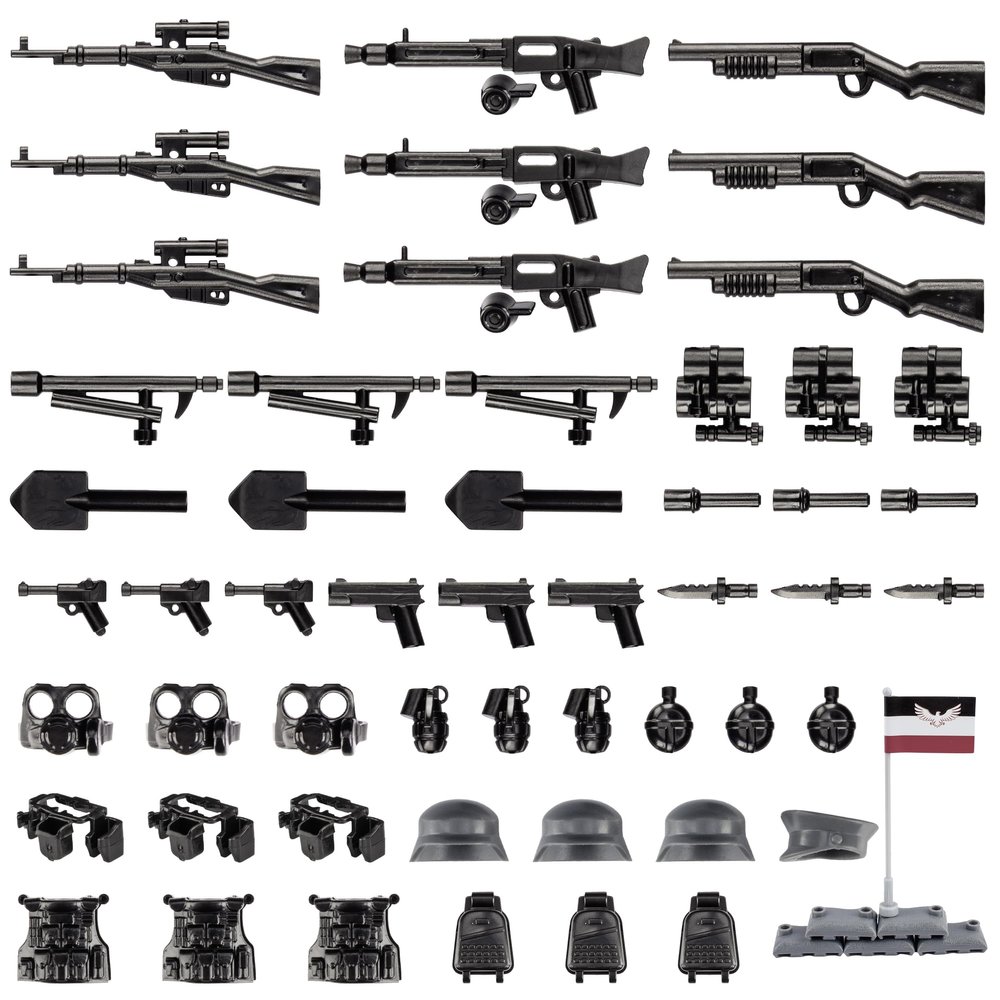 MaozyHomie 63 Pcs Battle Blocks Bricks Weapons Pack Military Weapons Accessories German WW2 Weapons Toys Military Equipment Compatible with Major Brand, 3 Years Old and up