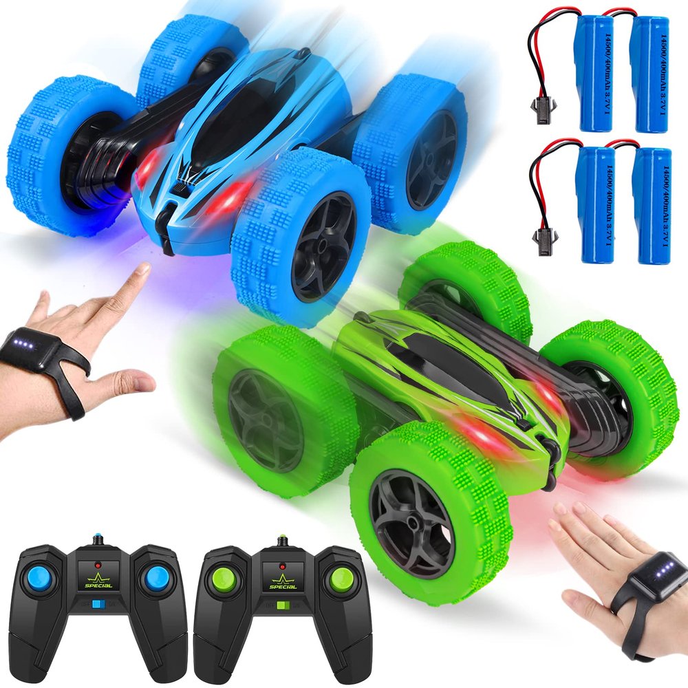 2-Pack RC Stunt Car - Watch Gesture Sensor Car - 4WD Double Sided - 360 Degree Rotating Tumbling