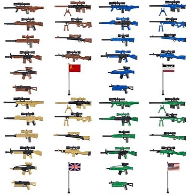 MaozyHomie 44 Pcs Weapons Pack Military 4 Countries Weapons Accessories Toys Military Equipment Battle Blocks Bricks Compatible with Major Brand, 3 Years Old and up
