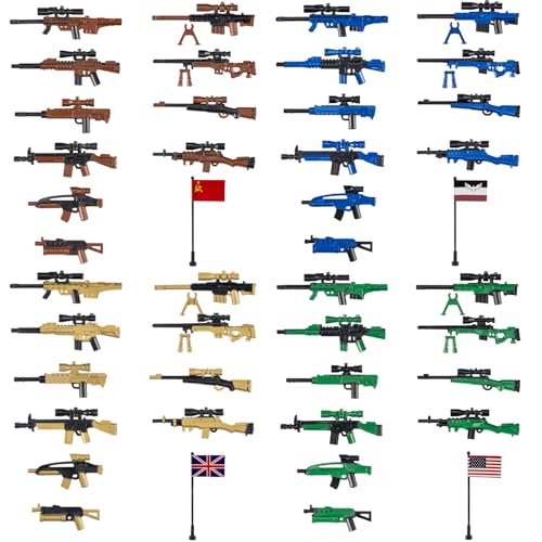 MaozyHomie 44 Pcs Weapons Pack Military 4 Countries Weapons Accessories Toys Military Equipment Battle Blocks Bricks Compatible with Major Brand, 3 Years Old and up