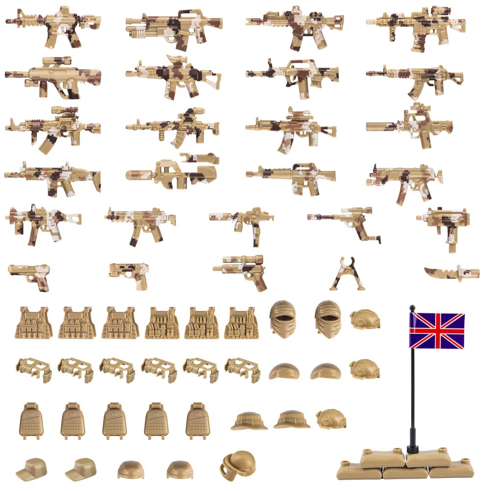 MaozyHomie 63 Pcs Military Weapons Set Accessories U.K Special Forces Weapons Toys Military Equipment Battle Blocks Bricks Compatible with Major Brand, 3 Years Old and up
