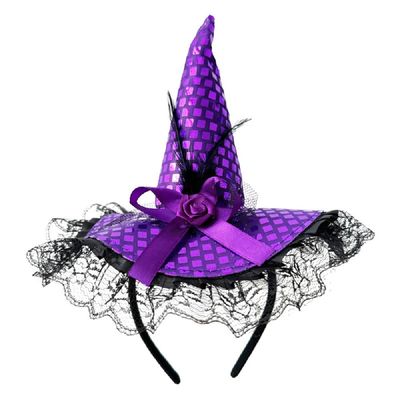 Ankelesz Halloween Witch Sequins Headbands for Women Costume Witch Hat Feather Witch Hat for Halloween (Purple)