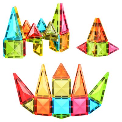 PicassoTiles 36pcs Mini Size Magnetic Tiles Magnet Toys Diamond Series Sensory Construction Building Blocks Set STEM Learning Travel Size Educational Toy for Kids Boys Girls Toddlers Age 3+ PTM36
