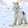 Qaba Kids Rocking Horse for Toddler 3-5, Plush Ride on Horse Wooden Rocker with Realistic Sounds, Gray view 4