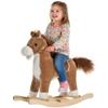 Qaba Rocking Horse Plush Animal on Wooden Rockers, Baby Rocking Chair with Sounds, Moving Mouth, Wagging Tail, Brown view 1