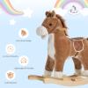 Qaba Rocking Horse Plush Animal on Wooden Rockers, Baby Rocking Chair with Sounds, Moving Mouth, Wagging Tail, Brown view 4