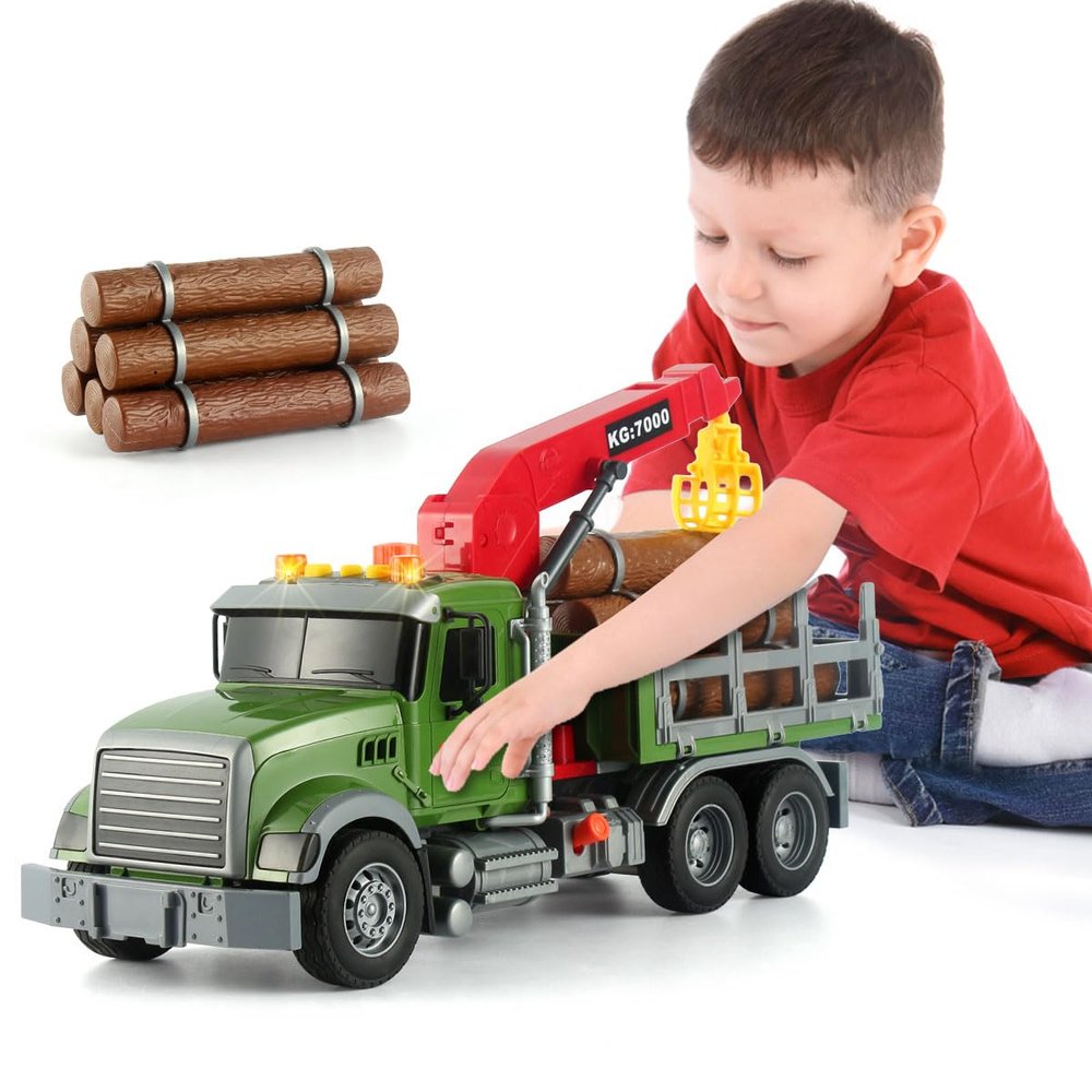 Gaginan Timber Transport Truck Toddler Toy, 15-inch Large Logging Truck Toy Car with Sounds and Lights, Birthday Kids Gifts for Boys & Girls Ages 3-6