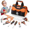REXBETI 10-Piece Kids Tool Set with Real Hand Tools, Orange Durable Storage Bag, Children Learning Tool Kit for Home DIY and Woodworking, 6+ Years Old Birthday Gift view 1