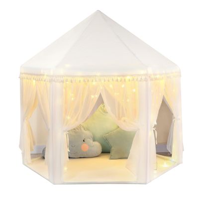 Monobeach White Princess Tent Girls Tassel Decor Large Playhouse Kids Castle Play Tent with Star Lights Toy for Children Indoor and Outdoor Games, 55'' x 53'' (White Princess Tent with Tassel)