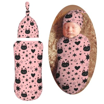 AuHomea Halloween Cute Cartoon Bat Newborn Swaddle Blanket with Beanie Set Soft Baby Sleep Sack Stretch Adjustable Swaddle Wraps Receiving Blankets