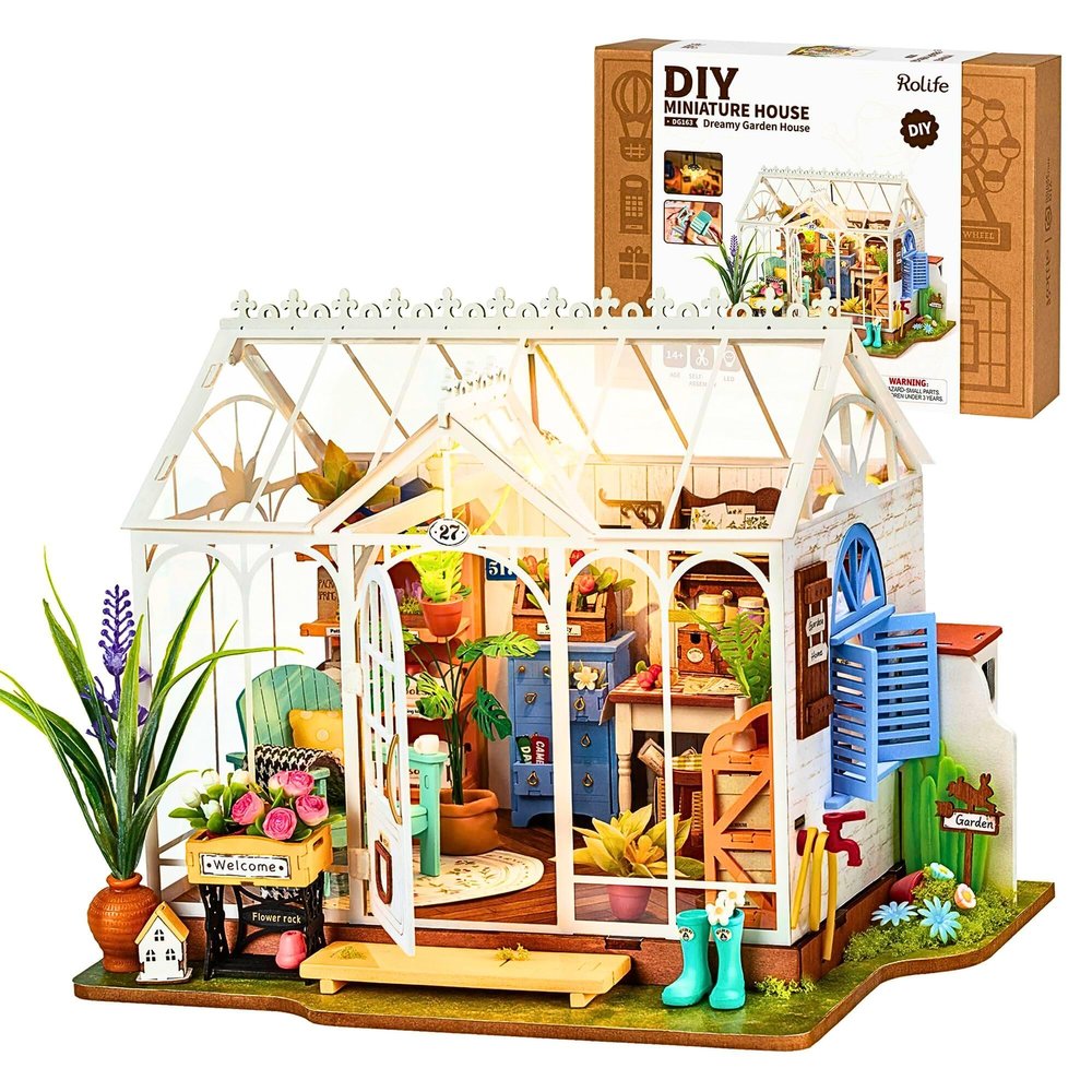 Rolife DIY Miniature House Kit for Adults, Easy Assemble Mini Greenhouse Dollhouse Building Model Sets, Tiny Wooden Garden House Hobby Crafts as Unique Gift Ideas or Home Decor