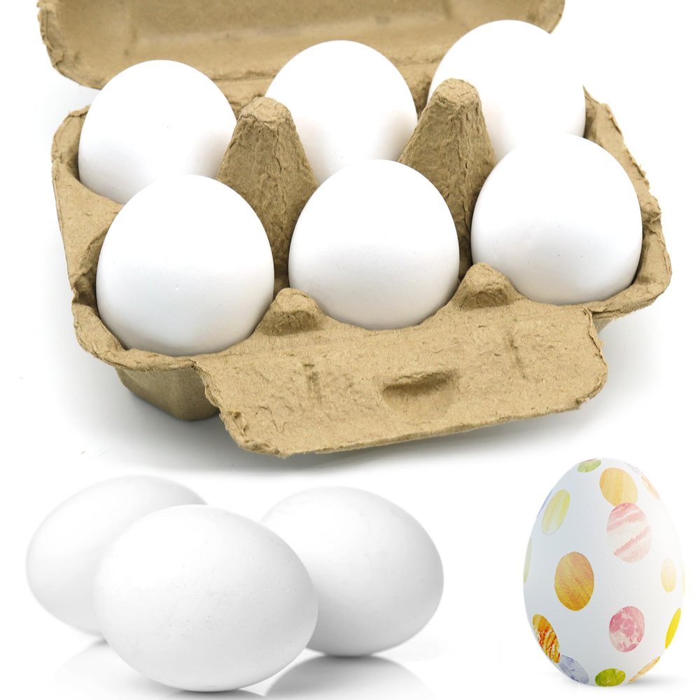 6pcs Wooden Fake Eggs, White Wooden Easter Eggs, DIY Kitchen Pretend Play Food Set,Children Kitchen Play Toys,Fake Chicken Eggs for Home Farm Decor