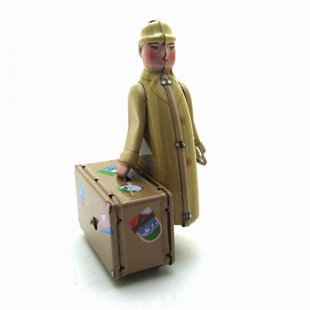 Charmgle Wind-up Retro Toy Travelers Carrying Luggage Model Tin Toys Home Party Decoration Xmas Gifts Adult Collection Army Green