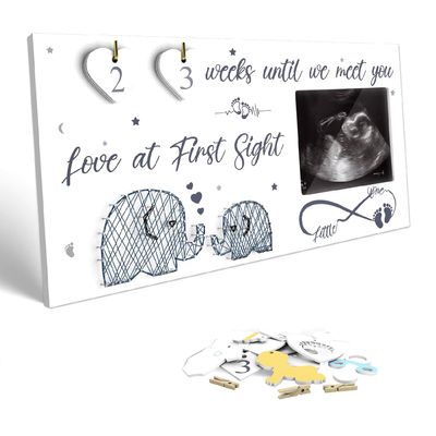 APLUSH Ultrasound Picture Frame 4X3 Inches with Baby Countdown Weeks Sonogram Pregnancy Announcement Elephant Nursery Decor, Gender Reveal, New Mom Keepsake Gift