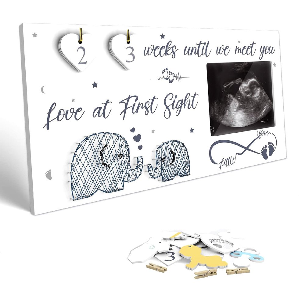 APLUSH Ultrasound Picture Frame 4X3 Inches with Baby Countdown Weeks Sonogram Pregnancy Announcement Elephant Nursery Decor, Gender Reveal, New Mom Keepsake Gift