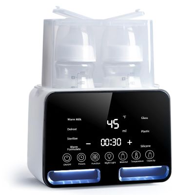 Losbenco Double Bottle Warmer and Steri-lizer, 8-in-1 Fast Baby Milk Warmer with Timer for Breastmilk or Formula, Multifunctional Bottle Warmer with Food Heater Defro