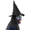 PENINSULA LOVE Creepy Witch Mask with Hat Hair,Halloween Scary Old Woman Mask Green Eyes Witch Cosplay Costume 3-in-1 set view 2