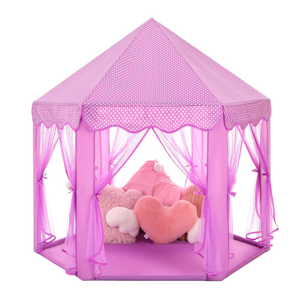 Monobeach Princess Tent Girls Large Playhouse Kids Castle Play Tent with Star Lights Gift Toy for Children Indoor and Outdoor Games, 55'' x 53'' (DxH) (Purple)