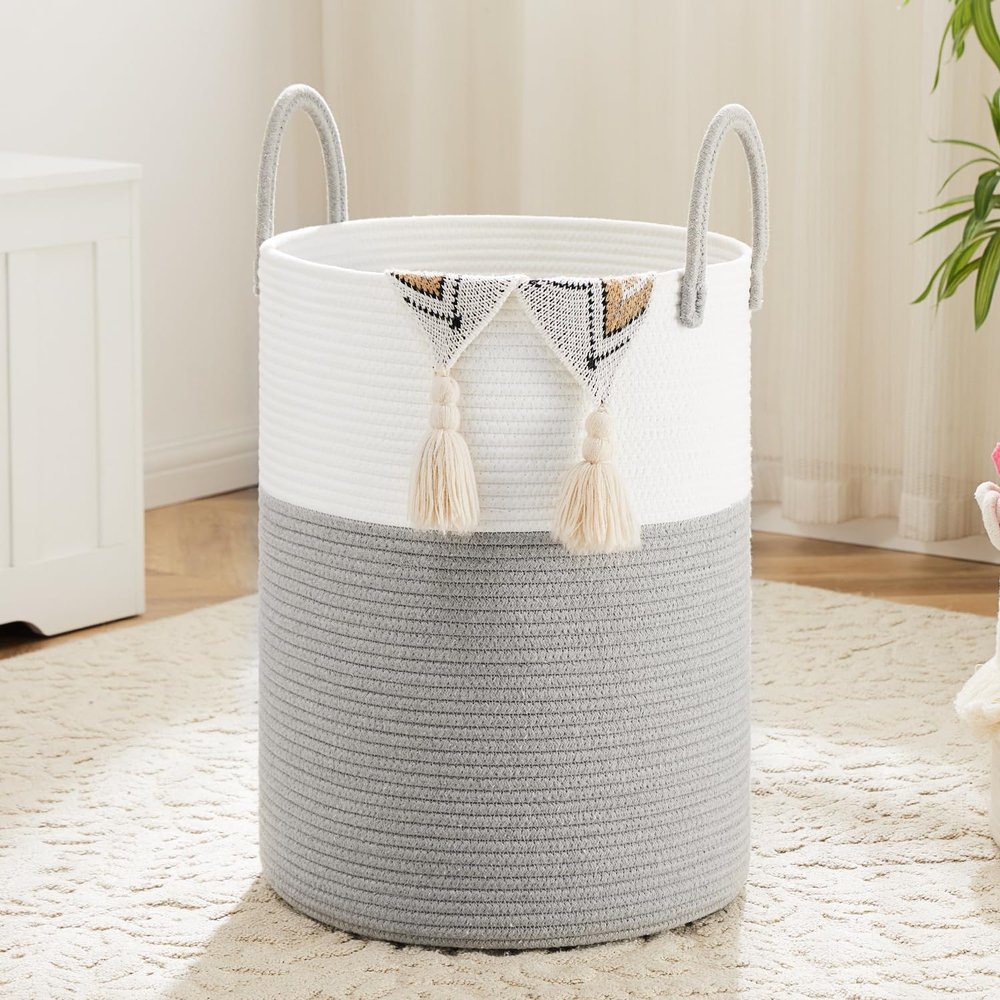 Artfeel Laundry Basket,Woven Cotton Rope Laundry Hamper,60L for Decorative Storage of Dirty Clothes,Toys and Blankets in Bathroom,Baby Room and Living Room