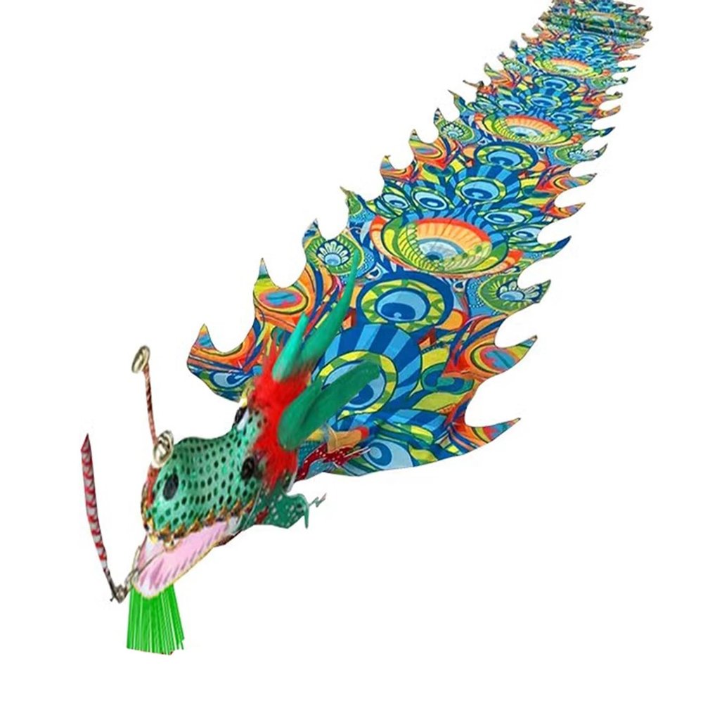 CMYUN Dragon Poi Rainbow Dragon Poi/Silk Ribbon Dancer with Peacock Pattern, Outdoor Park Garden Practice Dance Flag, Dragon Streamer Kite with Dragon Head (Color : Green, Size : Length - 10m/33ft)