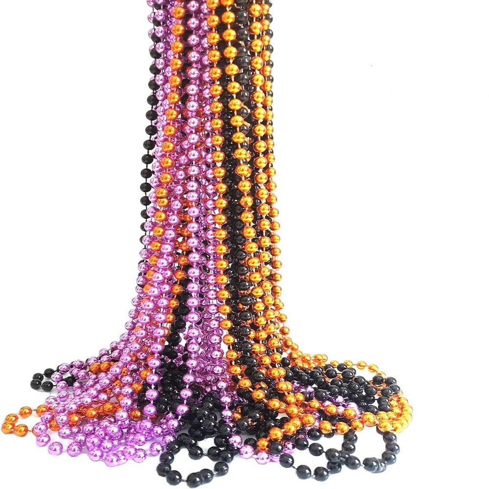 36 Halloween Mardi Gras Beads Bulk, Black, Orange Purple Metallic Costume Necklaces For Halloween Party Decoration, Halloween Party Favors, Mardi Gras Parade