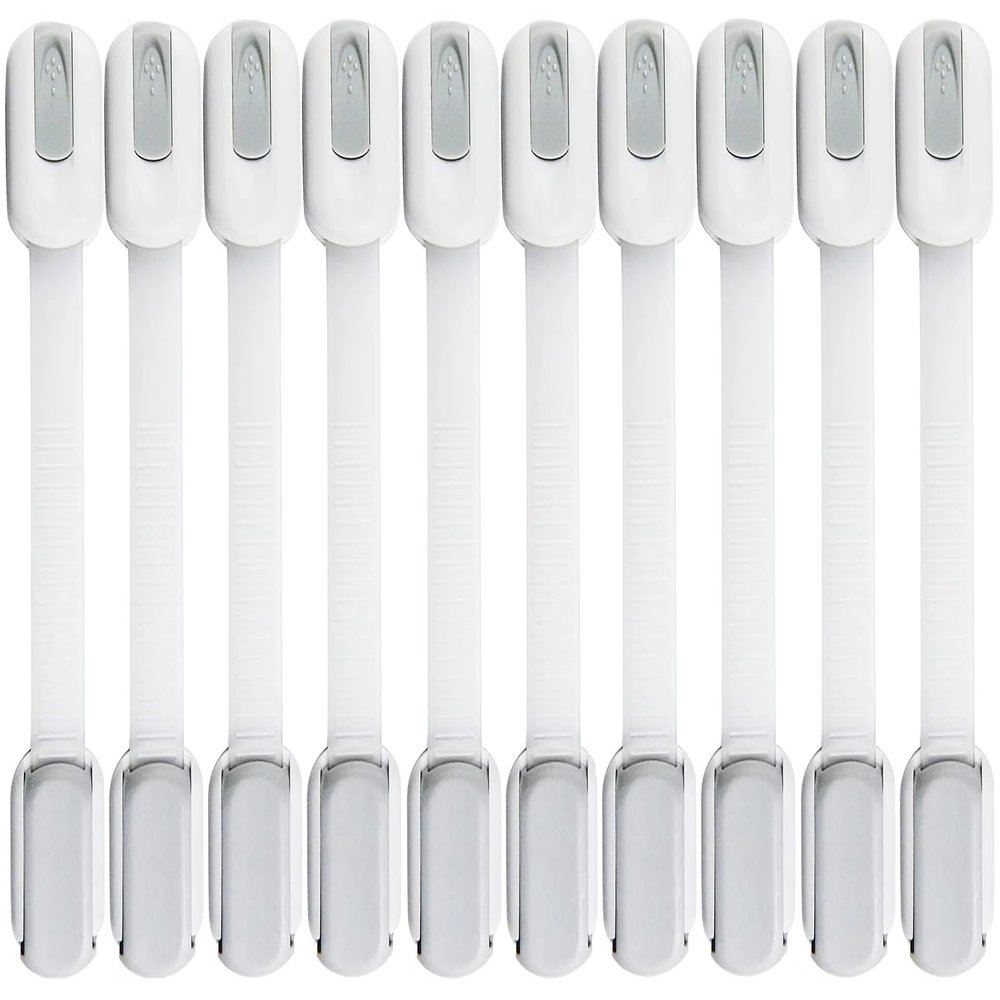 10 Pack Multi-Use Baby Locks, Safety Cabinet Child Proofing, Quick and Easy 3M Adhesive for Cabinets, Drawers, Fridges Toilet Seats and More (White)