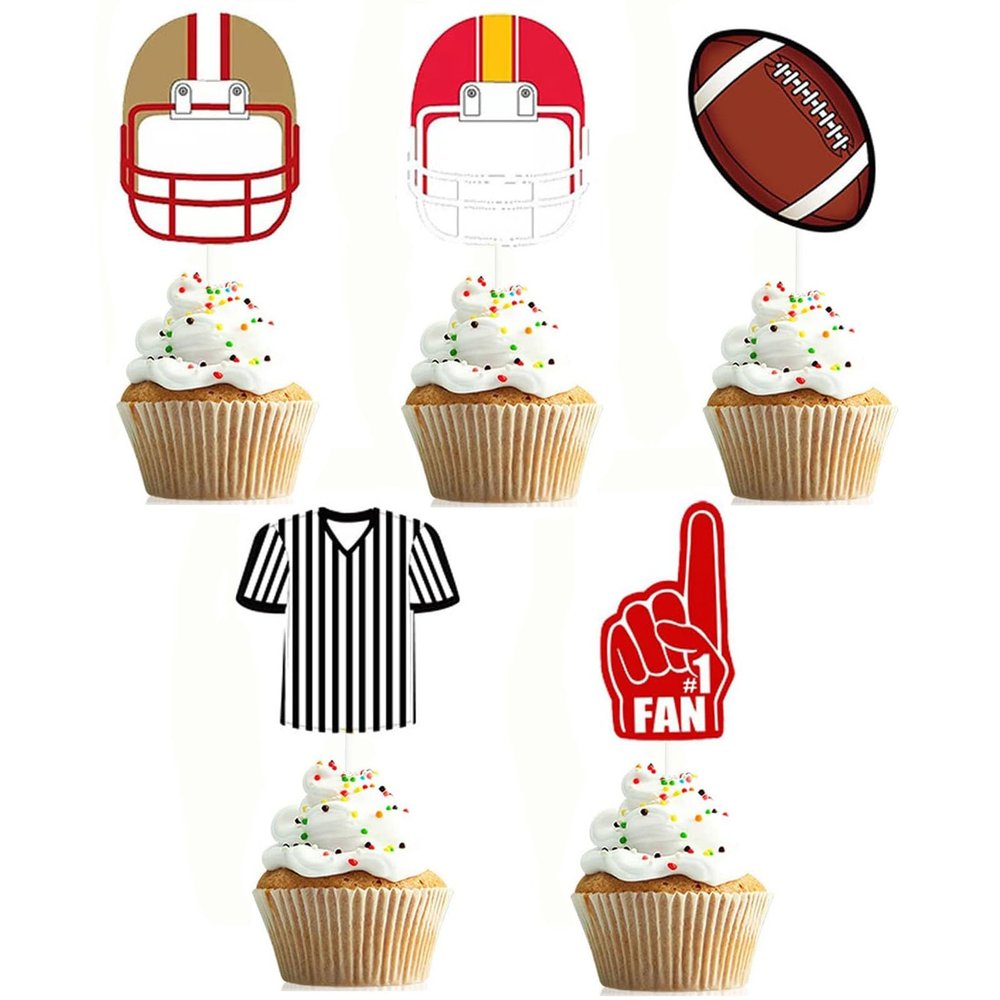 20Pcs American Football Cupcake Topper Rugby Ball Cupcake Topper Super Rugby Sports Theme Cake Decorations For Baby Shower Birthday Party Supplies