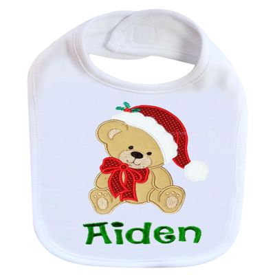 Christmas Baby Bib Teddy Bear Bib Personalized with Custom Name
