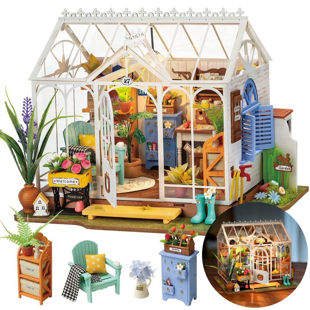 Wowood DIY Miniature House Kit Dreamy Garden House, Tiny House Kit for Adults to Build, Mini House Making Kit with Furnitures, Halloween/Christmas Decorations/Gifts for Friends (Dreamy Garden House)