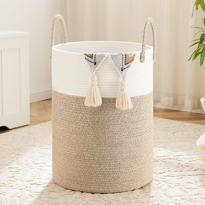 Artfeel Laundry Basket,Woven Cotton Rope Laundry Hamper,100L for Decorative Storage of Dirty Clothes,Toys and Blankets in Bathroom,Baby Room and Living Room