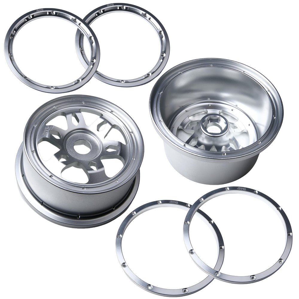GTBRacing CNC Aluminum Alloy Front Rear Wheel Hub with Rings Set for 1/5 RC Car HPI Baja 5B Upgrade Part (Front Wheel Hub+Rings)