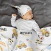 Personalized Baby Newborn Receiving Blanket with Beanie Hat Headband Set, Custom Name Swaddle Nursery Blanket for Boys and Girls, Soft Breathable Swaddle Wrap(Construction) view 2