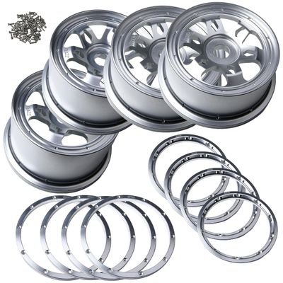 GTBRacing CNC Aluminum Alloy Front Rear Wheel Hub with Rings Set for 1/5 RC Car HPI Baja 5B Upgrade Part (Front+Rear Wheel Hub +Rings)