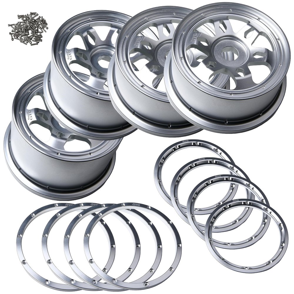 GTBRacing CNC Aluminum Alloy Front Rear Wheel Hub with Rings Set for 1/5 RC Car HPI Baja 5B Upgrade Part (Front+Rear Wheel Hub +Rings)