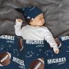 Personalized Baby Newborn Receiving Blanket with Beanie Hat Headband Set, Custom Name Swaddle Nursery Blanket for Boys and Girls, Soft Breathable Swaddle Wrap(Football) view 2