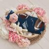 Personalized Baby Newborn Receiving Blanket with Beanie Hat Headband Set, Custom Name Swaddle Nursery Blanket for Boys and Girls, Soft Breathable Swaddle Wrap(Football) view 3