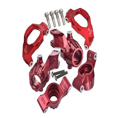 Aluminum 7075 Front C-Hubs & Front Steering Blocks & Rear Stub Axle Carriers Set for Traxxas 1:10 4WD MAXX 89076-4 / 4WD MAXX with WideMAXX 89086-4/1:8 4WD Maxx Slash 6S 102076-4 Upgrades - Red