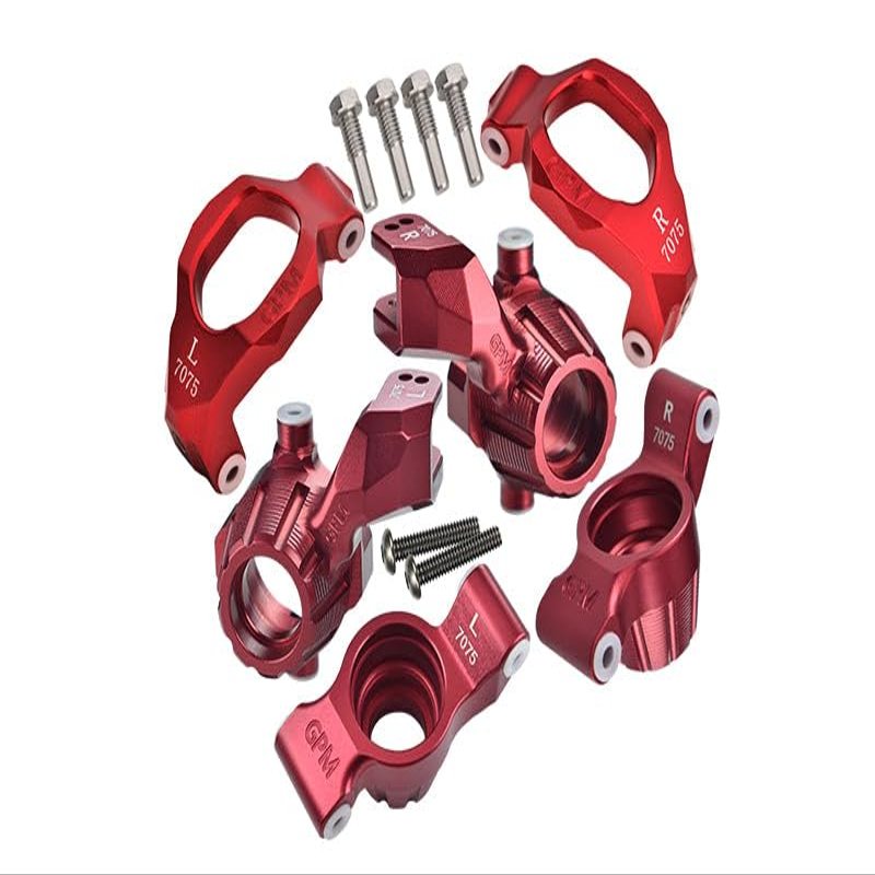 Aluminum 7075 Front C-Hubs & Front Steering Blocks & Rear Stub Axle Carriers Set for Traxxas 1:10 4WD MAXX 89076-4 / 4WD MAXX with WideMAXX 89086-4/1:8 4WD Maxx Slash 6S 102076-4 Upgrades - Red