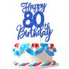 1 PCS Happy 80th Birthday Cake Topper Glitter Cheers to 80 Years Birthday Cake Pick Eighty Hello 80 Fabulous Cake Decoration for Happy 80th Birthday Anniversary Party Decorations Supplies Blue view 1