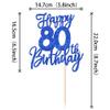 1 PCS Happy 80th Birthday Cake Topper Glitter Cheers to 80 Years Birthday Cake Pick Eighty Hello 80 Fabulous Cake Decoration for Happy 80th Birthday Anniversary Party Decorations Supplies Blue view 2