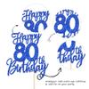 1 PCS Happy 80th Birthday Cake Topper Glitter Cheers to 80 Years Birthday Cake Pick Eighty Hello 80 Fabulous Cake Decoration for Happy 80th Birthday Anniversary Party Decorations Supplies Blue view 3