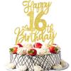 1 PCS Happy 16th Birthday Cake Topper Glitter Cheers to 16 Years Birthday Cake Pick Sixteen Sweet 16 Cake Decoration for Happy 16th Birthday Anniversary Theme Party Decorations Supplies Gold view 1