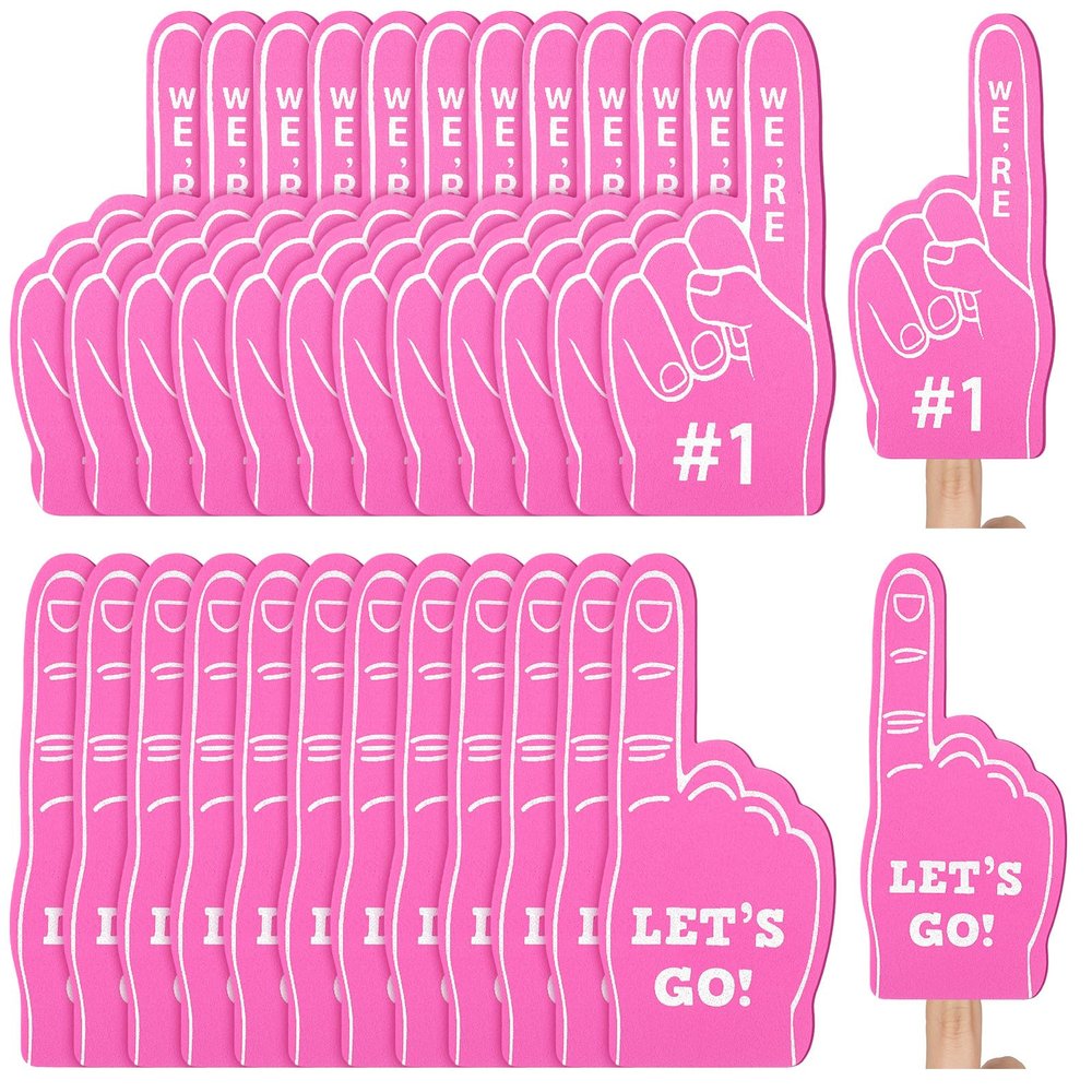 Sinmoe 24 Pcs Mini Foam Finger Baseball Fan Mini Foam Finger, We're #1 Sports Themed Party Supplies for Baseball Hockey Football Basketball Events Team Gifts(Pink)