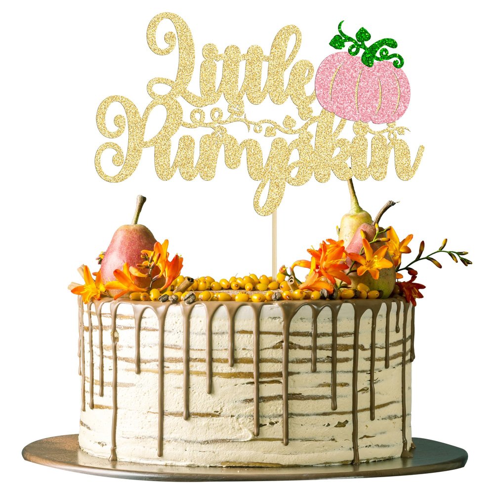 1Pc Little Pumpkin Cake Topper Pink Glitter Girl Pumpkin Baby Shower Cake Topper Decorations for Autumn Little Pumpkin Themed Baby Shower Kids Girls Birthday Party Supplies